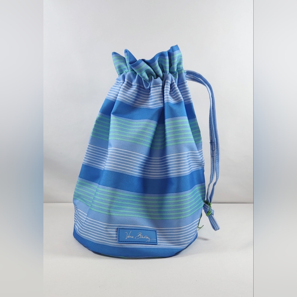 Vera Bradley Blue/Green Striped Drawstring Ditty Bag Excellent Condition